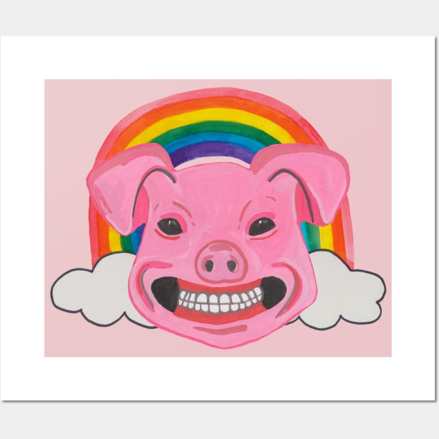 Pink pig head with rainbow Wall Art by deadblackpony